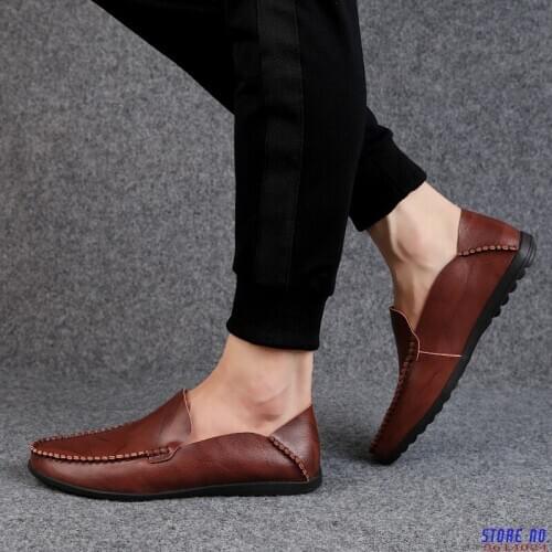 Mens Casual Shoes Slip-On Moccasins Split Leather Comfy Lazy Man Shoes Driving Walking Breathable Loafer Flats Male