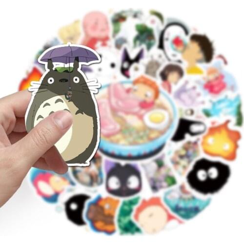 50Pcs Japanese Anime Ghibli Hayao Miyazaki Totoro Spirited Away Stickers Princess Mononoke KiKi Student Stationery Sticker Decal