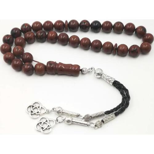 Natural Red Obsidian Tasbih Mans rosary Rare stone 33 Muslim misbaha Matel pendant Islam prayer beads Eid gift Islam Rosary