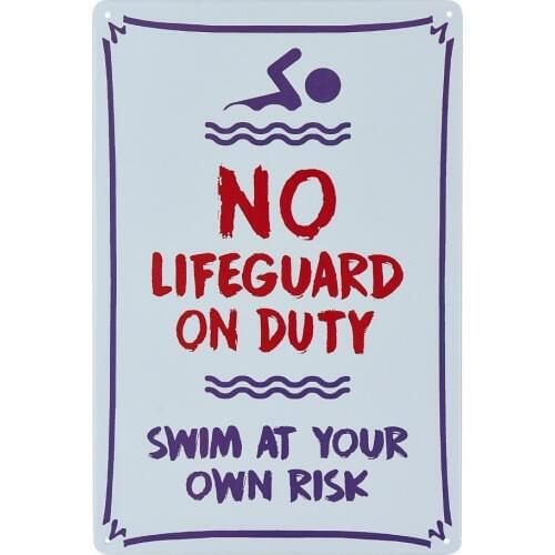 No Lifeguard On Duty Sign, Pool Sign 8x12 Rust Free Metal UV Printed, Easy to Mount