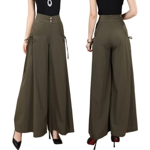 New plus size spring and summer fashion womens solid color wide-legged loose pants casual high waist rejection foot pants