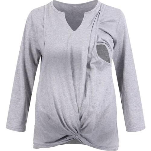 Autumn and winter maternity wear Super cool cotton hem twisted nine-quarter sleeve breastfeeding T-shirt Maternity top