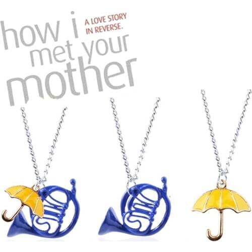 MIDY Classic Movie HIMYM Necklace How I Met Your Mother Blue French Horn Yellow Umbrella Charm Choker For Women Jewelry Gift