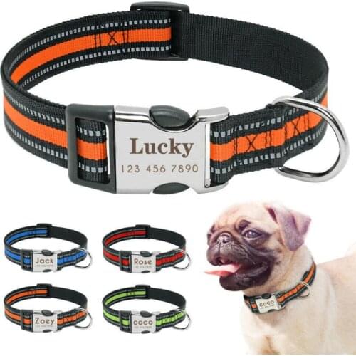 Personalized Pet Dog Collar for Small Medium Large Dogs Reflective Puppy Cat Collars Free Engrave Collar with Custom Name Plate