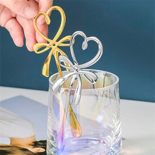 Bow Knot Heart Shaped Mini Coffee Spoon Tea Dessert Spoon Stainless Steel Flatware