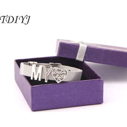 TDIYJ Gift Box My Best Mom Slide New Collection Charms DIY Stainless Steel Mesh Bracelet For Mothers Day 1Set