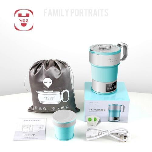 YES110-240V Portable Folding Compressed Electric Kettle Food Grade Silicone Adjustable Temperature Travel Mini Insulation Kettle