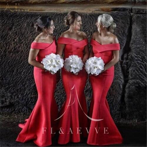 Simple Red Satin Mermaid Bridesmaid Dresses Off the Shoulder Wedding Party Gowns Lace-up Women Occasion Dress Plus Size Dresses