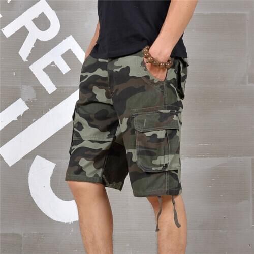 2020 Summer Mens Baggy Multi Pocket Military Camo Shorts Cargo Loose Hot Breeches Male Long Camouflage Bermuda Capris Plus Size