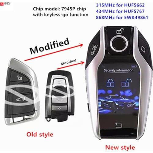 Keyecu Modified Boutique Smart LCD Key 315MHz HUF5662,434MHz HUF5767,868 MHz 5WK49861 for BMW 3 5 7 F Series FEM/BDC/CAS4/CAS4