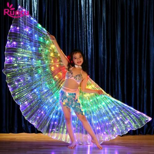 Ruoru Led Isis Wings for Kids Children Child Rainbow Color Girls Led Wings Belly Dance Wings Stage Performance Wear Butterfly