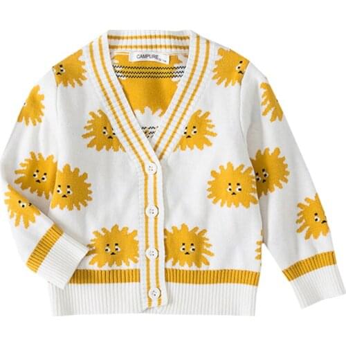 2020 V Necek Girls Sweater Cotton Spring Autumn Cardigan Coat Cartoon Print Baby Girl&Boy Kids Knitted Sweaters Knitwear Coat