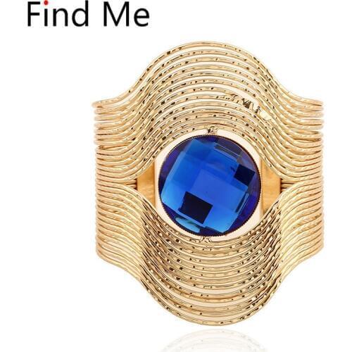 Find Me 2019 brand fashion Vintage Curved ethnic Cuff Bracelet punk big gem crytal Statement bracelets bangles for women Jewelry