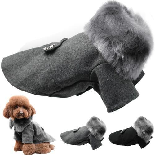 Winter Dog Woolen Clothes With Fur Collar Puppy Yorkshire Dogs Jacket Coat Clothing For Small Medium Pet Chihuahua Size S-XXL