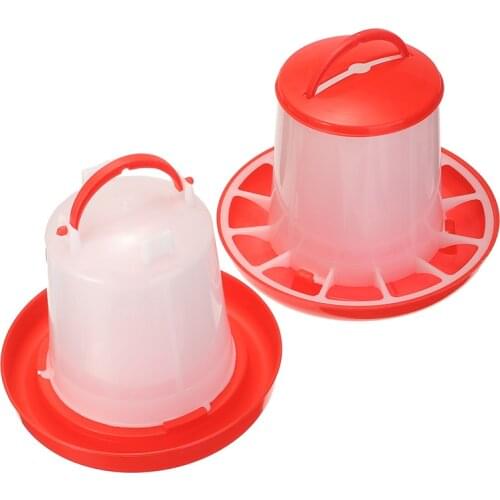 2pcs Plastic Chicken Drinker Feeder Bucket Aviary Chook Poultry Bird Waterer Chick Hen Poultry Lid Handle Farm Animal Feeding