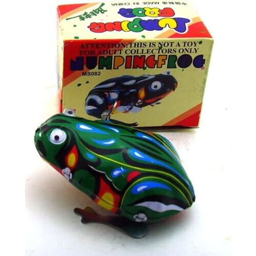 3D Eyes Frog Tin Toy Childhood Clockwork Winder Cars Vintage Handmade Crafts Collection Home Action Figure Metal Wind Up Toys