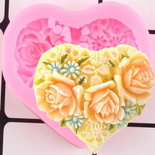 3D Craft Soap Silicone Mold Heart Love Rose Flower Chocolate Mould Candy Resin Polymer Clay Molds Fondant Cake Decorating Tools