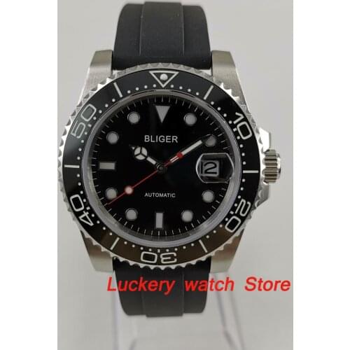 40mm bliger black dial luminous saphire glass Ceramic Bezel Automatic movement mens watch-BA33