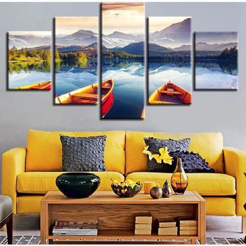 Natural Scenery Beautiful Lake 5 Five Pieces Canvas Printings Painting Home Wall Decor Modern Space Art For Living Room Framed