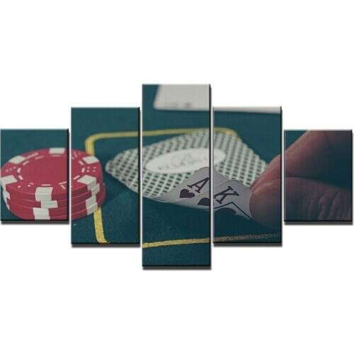5 Pcs Canvas Pictures Print Wall Art Casino Chip Card Game Spades A K Canvas Paintings Wall Decorations for Living Room Unframe