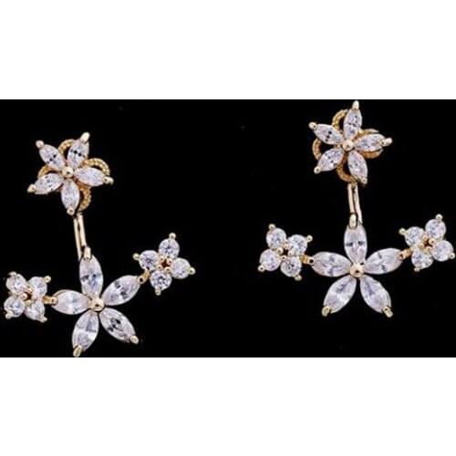 AAA Luxury Zircon Crystal Flowers Stud Earrings Gold Color Dual Use Earrings Jewelry for Women