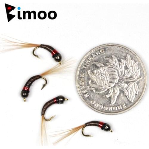 Bimoo 4PCS #14 Tungsten Bead Head Peacock Quill Jig Nymph Fly