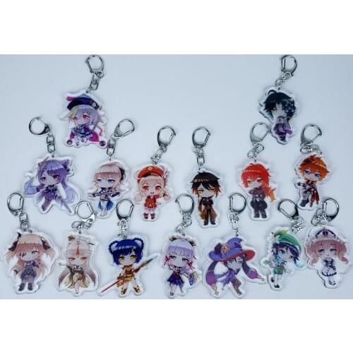 Keychain Anime Game Genshin Impact Project Keqing Kinsen Klee Zhong Li Jean Cosplay Acrylic Charm Phone Bag Decor Key ring Gifts