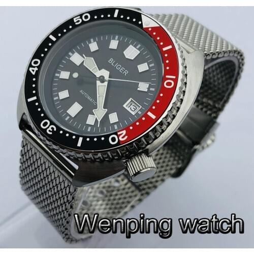 Bliger 45mm Mens Top Luxury Watch Silver Case Sapphire Glass Black Dial C3 Luminous Waterproof NH35 Movement Automatic Watch