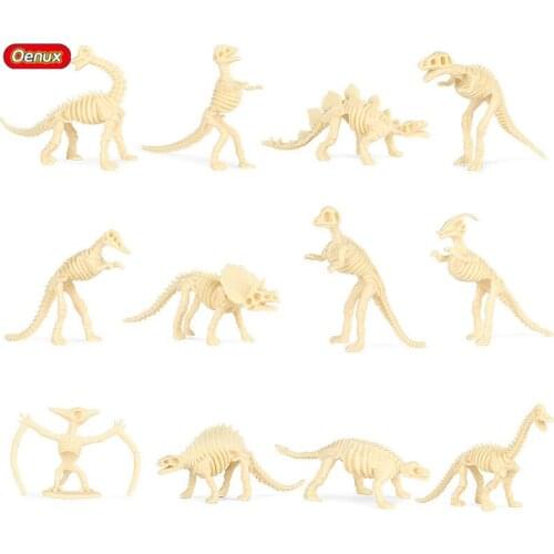 Oenux 12PCS Prehistoric Mini Dinosaurio Fossil Skeleton Action Figure Jurassic Dinosaur Collection Creative Model Miniature Toy