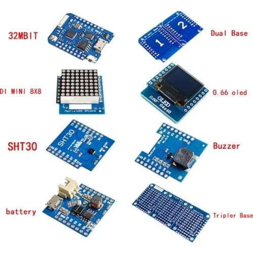 Esp8266 D1 Mini Pro Wifi Nodemcu Data Logger Shield Ds1307 Battery 0.66 Oled Dc Power Buzzer V1.0.0 Dual Base For Wemos Diy Kit