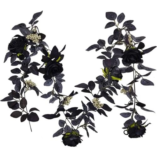 Halloween Black Ivy Vine Leaf Garland Plants Leaves Artificial Fake Hanging Like Real Room Decor Wedding Photo Props Flowers