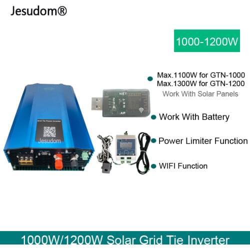 PV/ Battery Discharge Inverter 1000W 1200W Solar Grid Tie Converter DC24V 48V 72V to AC110V AC220V with WI-FI Limiter Sensor