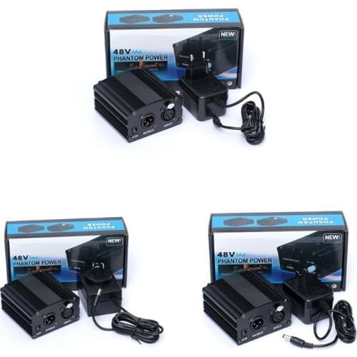 48V Phantom Power Supply with Adapter AU US EU Plug for Condenser Karaoke Mic E56B
