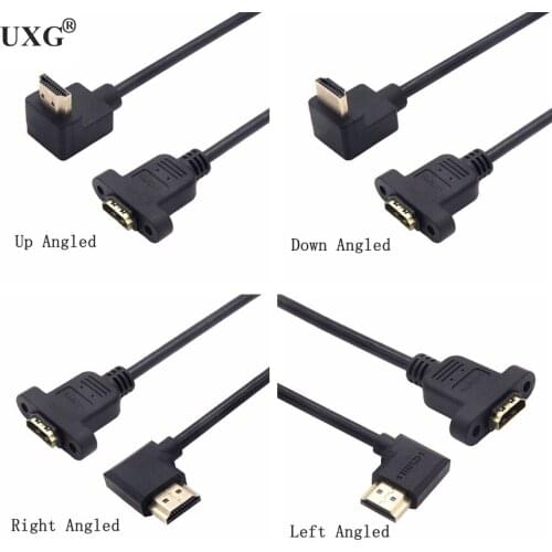 90 270 Degree HDMI-compatible A 1.4 19pin Male To HD A Type Female Extension Cable With Screw Hole Can Lock Panel Mount Cable