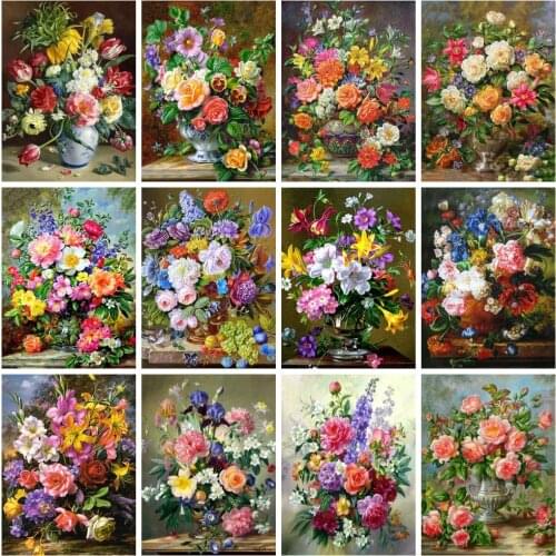 HUACAN Full Drill Diamond Painting Flower Picture Of Rhinestone 5D Diamond Embroidery Peony Mosaic Vase Needlework Home Decor