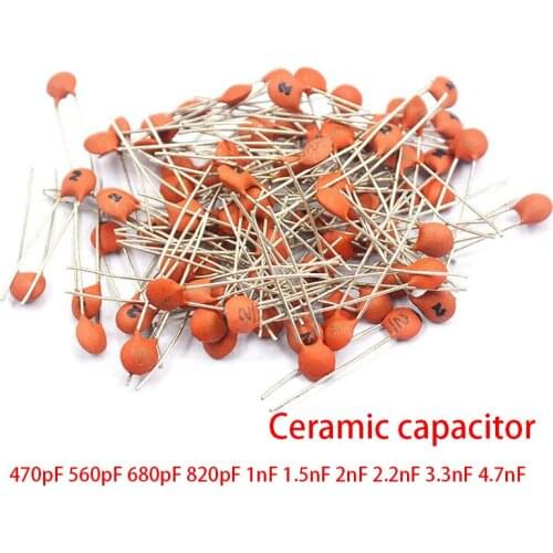 100pcs Ceramic capacitor 50V 470pF 560pF 680pF 820pF 1nF 1.5nF 2nF 2.2nF 3.3nF 4.7nF