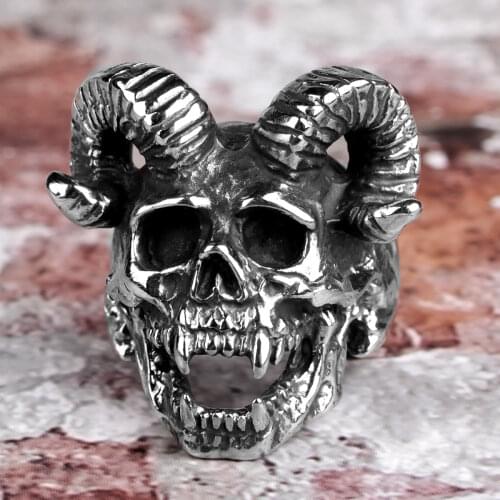 Stainless Steel Men Rings Horn Satan Devil Demon Skull Punk Rock Gothic for Biker Male Boy Jewelry Creativity Gift Wholesale