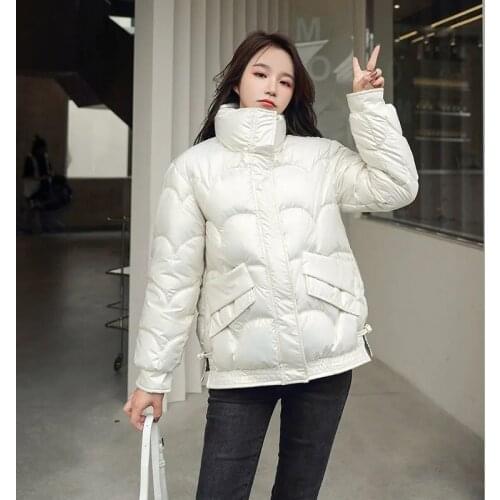 New Short Winter Parka Coat Women Glossy Winter Down Cotton Jacket Woman Warm Stand-up collar Cotton Coats Zipper Pocket Outwear