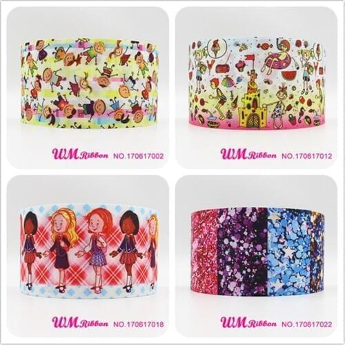Q&N ribbon 3inch 75mm cartoon printed grosgrain ribbon webbing 50yards/roll for headband free shipping