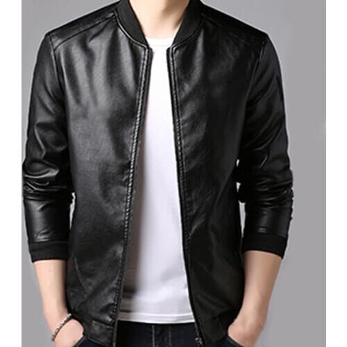 2020 Autumn Winter Mens Leather Coat Korean Slim Fit Leather Baseball Collar Casual Outwear For Man PU Jacket Asian Size