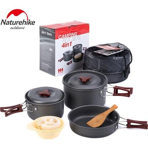 Naturehike Camping Tableware 4 in 1 Portable Cookware Pan Bowl Pot Set 0.68kg Aluminium Alloy Pot Outdoor Picnic Folding Supplie