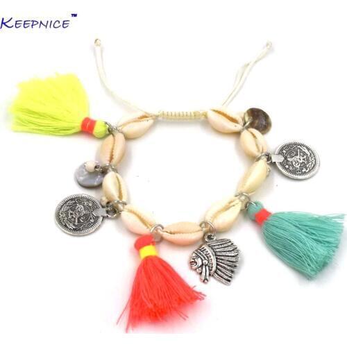 New Handcraft Friendship Bracelets Tassel Charm Bracelets Bangle Sea Bach Shell Stone Beaded Bohemia Bracelets For Summer Women