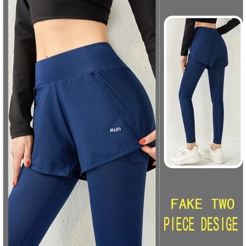 New High-waist Legggings Abdomen Fake Two-piece Fitness Pants Women Wear Quick-drying Running Sports Stretch Tight Yoga Pants
