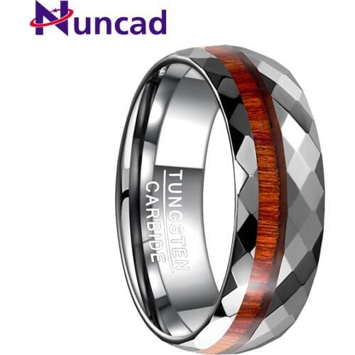 Nuncad silver color polished fashion pattern wood grain tungsten steel ring Valentines Day Gift Male Jewelry