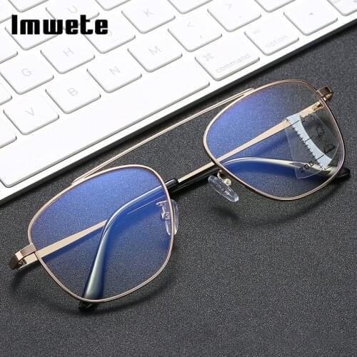 Imwete Anti-Blue Reading Glasses For Men Automatic Zoom Progressive Multifocus Distance Near Dualuse Hyperopia Eyewear +400 350