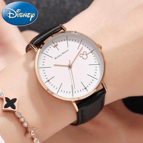 Disney Watch Original Simple Designer Ultra-thin Quartz-watch Mickey Mouse Clock Women Leather Strap Rose Gold Relojes MK-11021