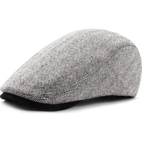 Autumn and winter woolen beret mens casual warm caps female British plaid forward cap literary painter hat