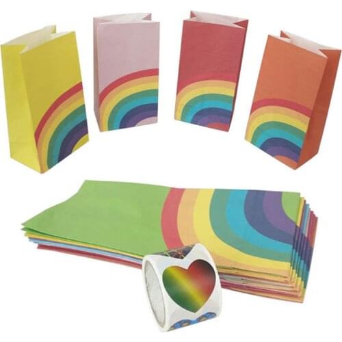 40Pcs Square Bottom 12*8*22.5cm Gift Packing Wrapping Supplies Oil Proof Mix Color Rainbow Design Food Grade Food Bags