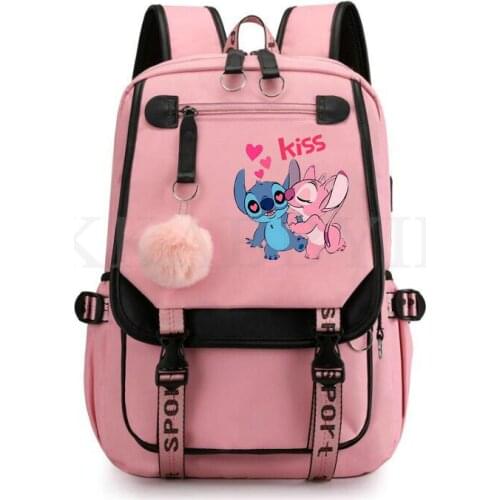 Stitch Casual Backpacks for Teenager Girls USB Charge Schoolbag Women Daily Mochila Bagpack School Backpack Travel Bags