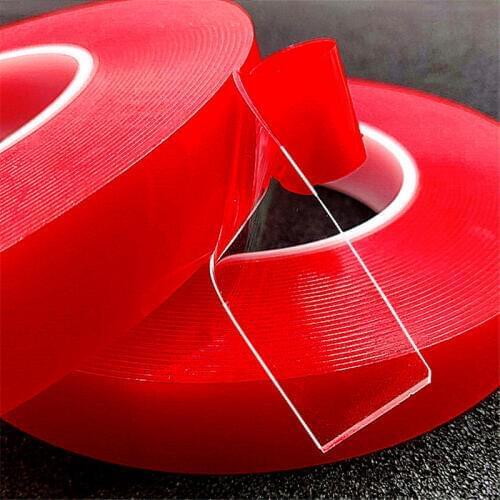 1.8x200cm Transparent Double Sided Tape Sticker Multi Function Red Cover Adhesive Nano Tape Reusable Traceless Acrylic Tapes